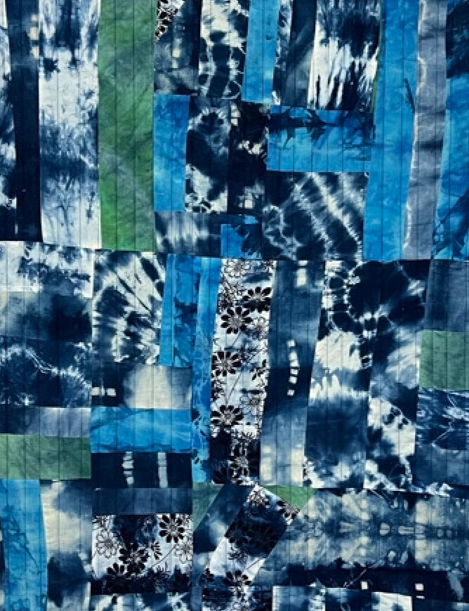 Photo of Traditional Indigenous Geechee Gullah Birthing Quilt Made From Family Textiles Upscaled and Dyed As Medicine Cloth In Indigo